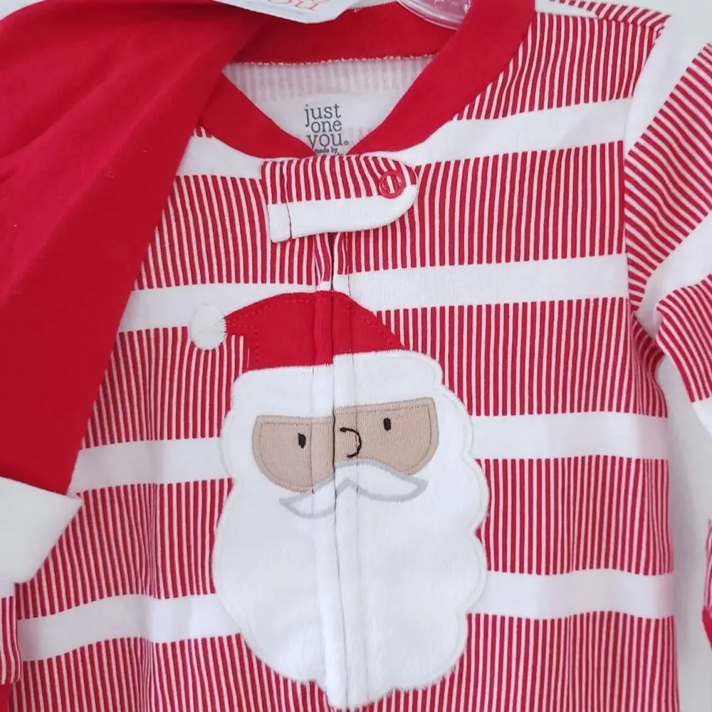 NEW Carters Santa One Piece 6 Month Outfi, Santa Hat Long Sleeve Zip Up Striped